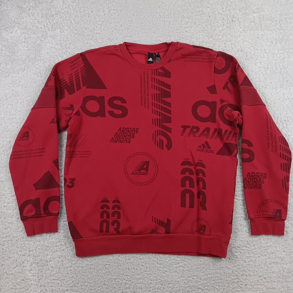 Adidas Sweatshirt Training Men L Red All Over Print Graphic Logo Pullover